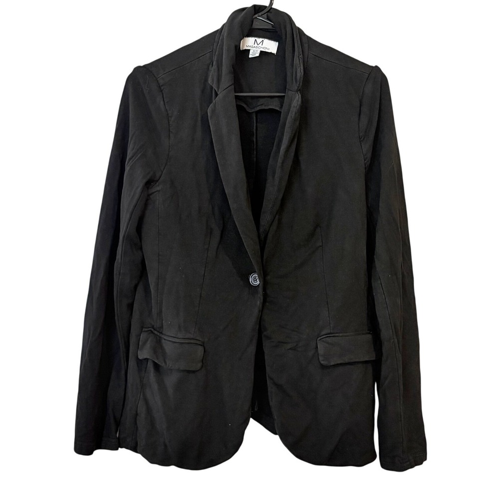 Magaschoni Black Knit Single Button Blazer Jacket MEDIUM